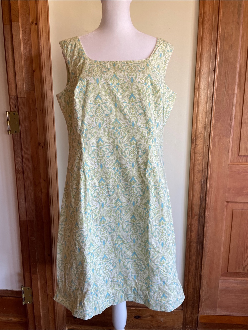 NEEDHAM LANE Summer Scoopneck Green Blue Paisley Sleeveless Shift Mini Dress 10